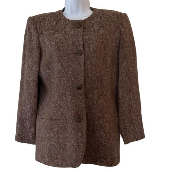 Valerie Stevens Petites Jackets & Blazers - Valerie Stevens Petites Brown Paisley Jacquard Blazer Jacket Women's Size 8